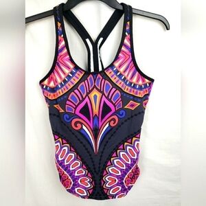 Athleta Orange Multicolored Racerback Swimtop Sz S